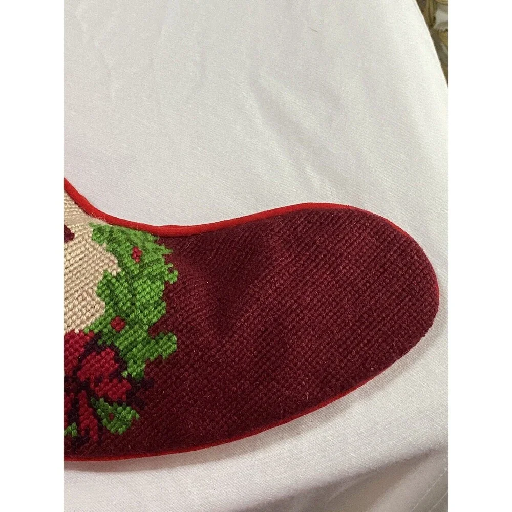 Vintage Wool Needlepoint Christmas Stocking Santa With Toys